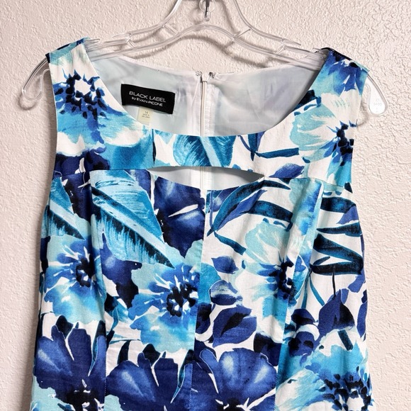 Evan Picone Black Label Floral Dress Blue Fit Flare Womens 14
